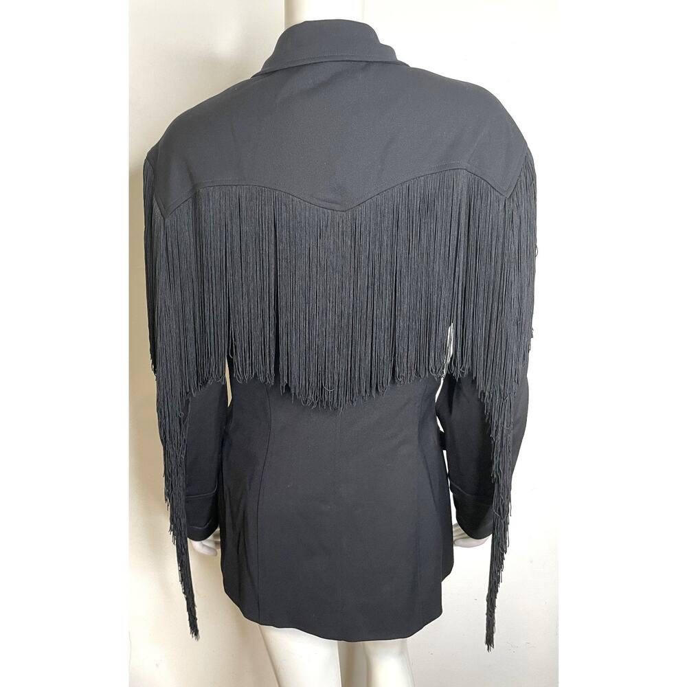 VTG Moschino Black Western Jacket Womens US 14 Wool Fringe Trim Button Front - Picture 6 of 16
